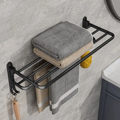 Matte Black Folding Towel Holder Wall Mount Aluminum Rack 50cm