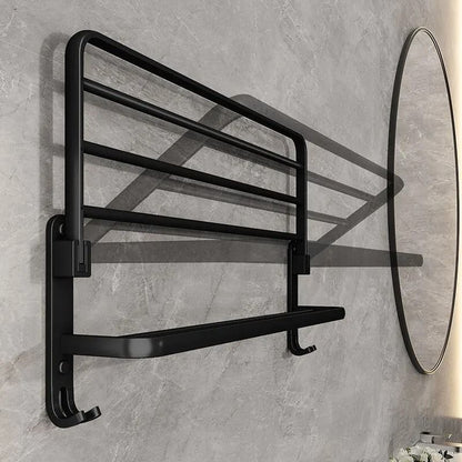 Matte Black Folding Towel Holder Wall Mount Aluminum Rack 50cm