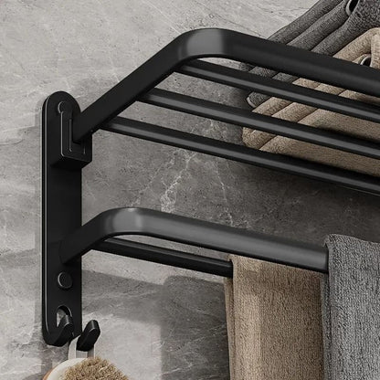 Matte Black Folding Towel Holder Wall Mount Aluminum Rack 50cm