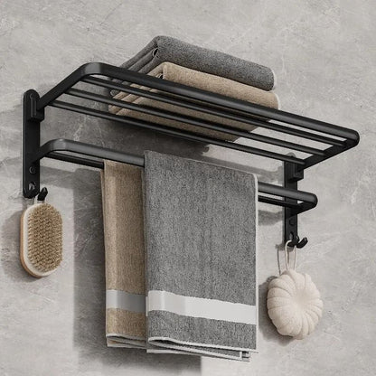 Matte Black Folding Towel Holder Wall Mount Aluminum Rack 50cm