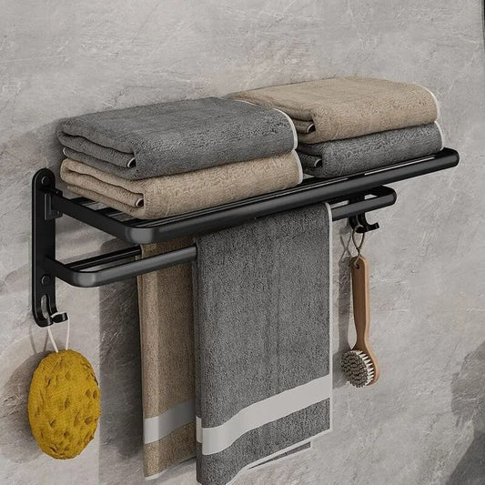 Matte Black Folding Towel Holder Wall Mount Aluminum Rack 50cm