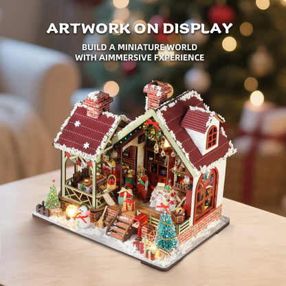 Miniature Dollhouse DIY Kit, Christmas Night Warm House with Music Box, Desktop Decor, Creative Gift