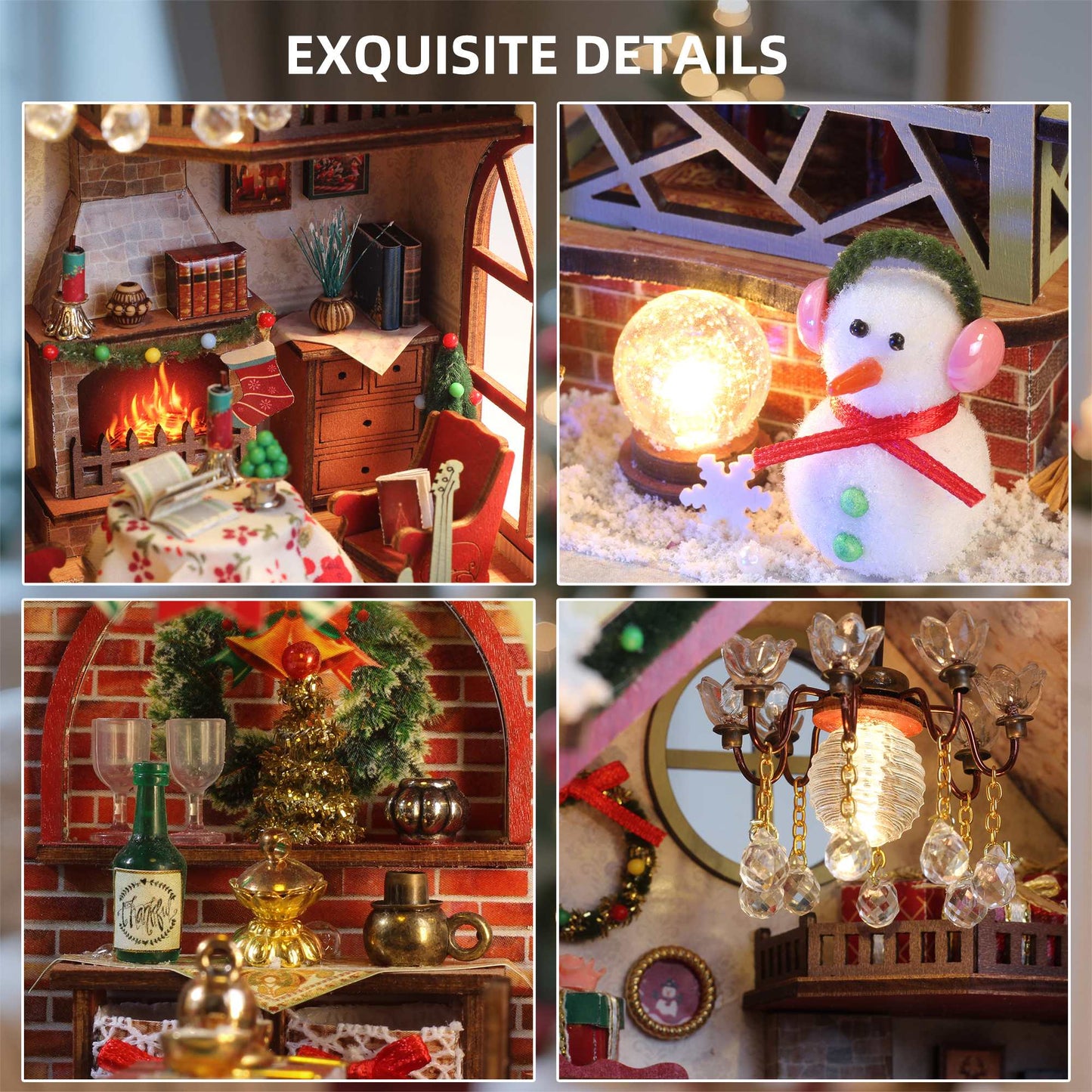 Miniature Dollhouse DIY Kit, Christmas Night Warm House with Music Box, Desktop Decor, Creative Gift