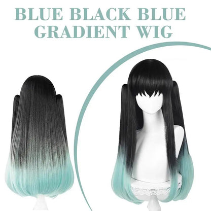 Muichiro Tokito Cosplay Wig Black-to-Cyan Gradient, Heat-Resistant Synthetic Anime Wig