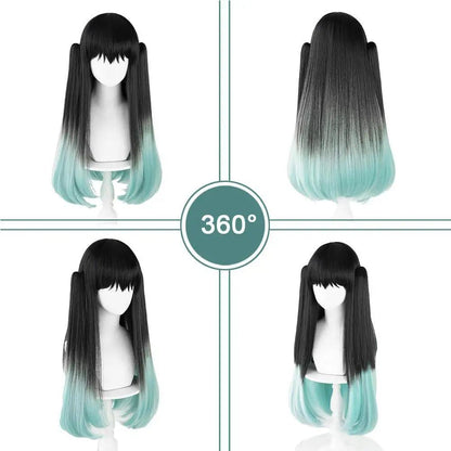 Muichiro Tokito Cosplay Wig Black-to-Cyan Gradient, Heat-Resistant Synthetic Anime Wig