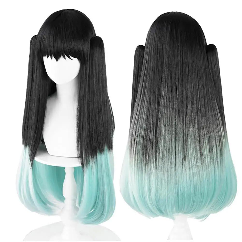 Muichiro Tokito Cosplay Wig Black-to-Cyan Gradient, Heat-Resistant Synthetic Anime Wig