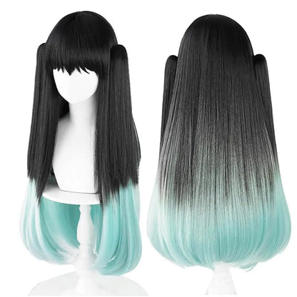 Muichiro Tokito Cosplay Wig Black-to-Cyan Gradient, Heat-Resistant Synthetic Anime Wig