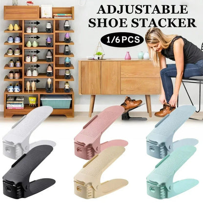 Adjustable Shoe Slots Organizer Set - Double Layer Shoe Space Saver for Closet & Cabinet