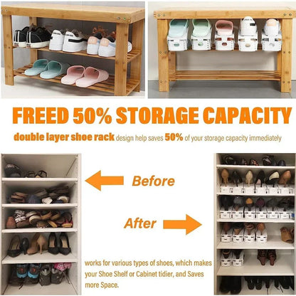 Adjustable Shoe Slots Organizer Set - Double Layer Shoe Space Saver for Closet & Cabinet
