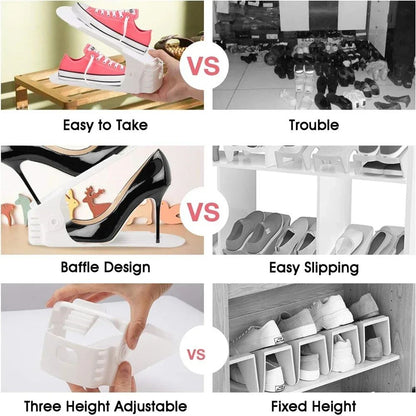 Adjustable Shoe Slots Organizer Set - Double Layer Shoe Space Saver for Closet & Cabinet