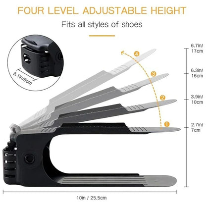Adjustable Shoe Slots Organizer Set - Double Layer Shoe Space Saver for Closet & Cabinet