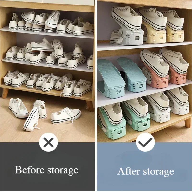 Adjustable Shoe Slots Organizer Set - Double Layer Shoe Space Saver for Closet & Cabinet