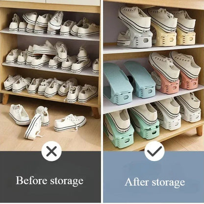 Adjustable Shoe Slots Organizer Set - Double Layer Shoe Space Saver for Closet & Cabinet