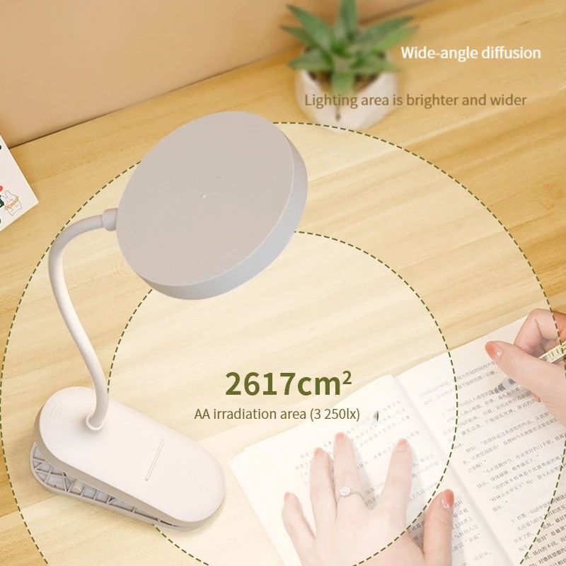 USB Rechargeable Clip-On LED Desk Lamp, 3 Color Temperatures & Dimmable Reading Light for Study Office Bedroom