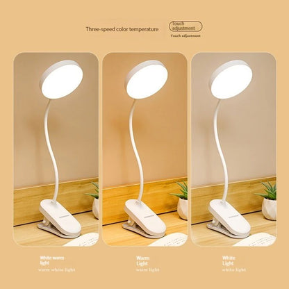 USB Rechargeable Clip-On LED Desk Lamp, 3 Color Temperatures & Dimmable Reading Light for Study Office Bedroom