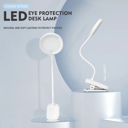 USB Rechargeable Clip-On LED Desk Lamp, 3 Color Temperatures & Dimmable Reading Light for Study Office Bedroom