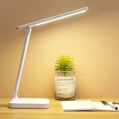 LED Desk Lamp with Clock Calendar Temperature, USB Touch Dimmable Foldable Table Light Night Lamp for Study Reading