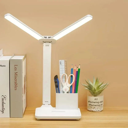 LED Desk Lamp with Clock Calendar Temperature, USB Touch Dimmable Foldable Table Light Night Lamp for Study Reading