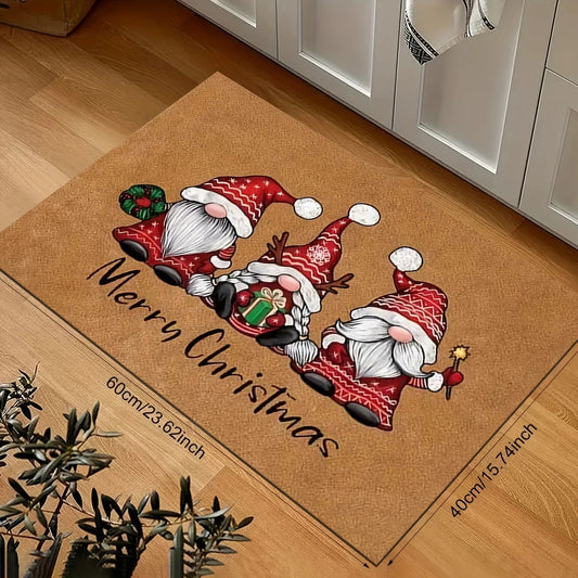 Christmas gnome doormat 2-Piece Set, holiday welcome mat with Soft Absorbent, Non-Slip Backing