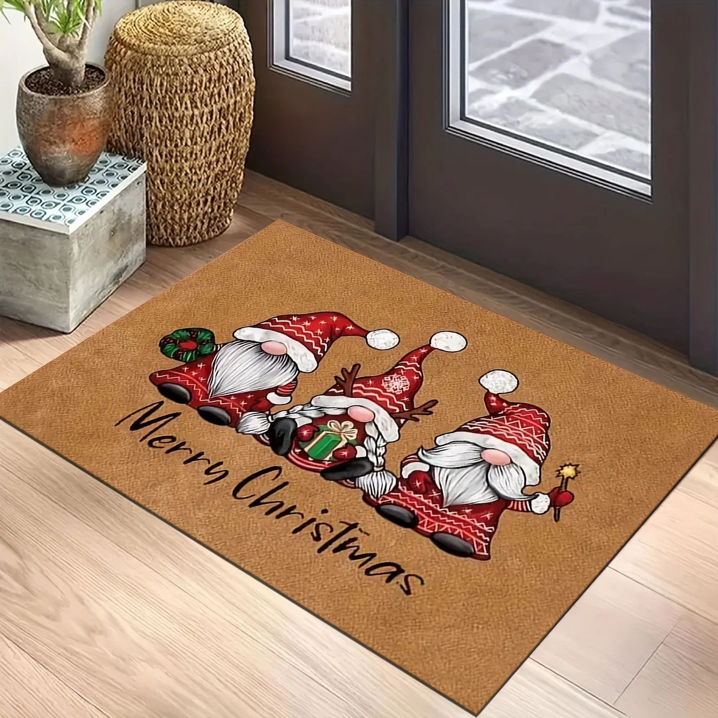 Christmas gnome doormat 2-Piece Set, holiday welcome mat with Soft Absorbent, Non-Slip Backing