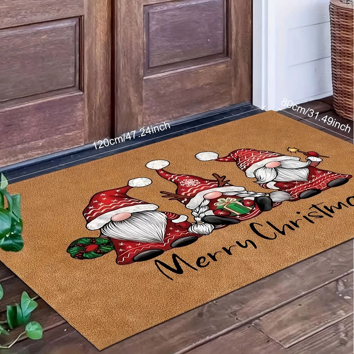 Christmas gnome doormat 2-Piece Set, holiday welcome mat with Soft Absorbent, Non-Slip Backing