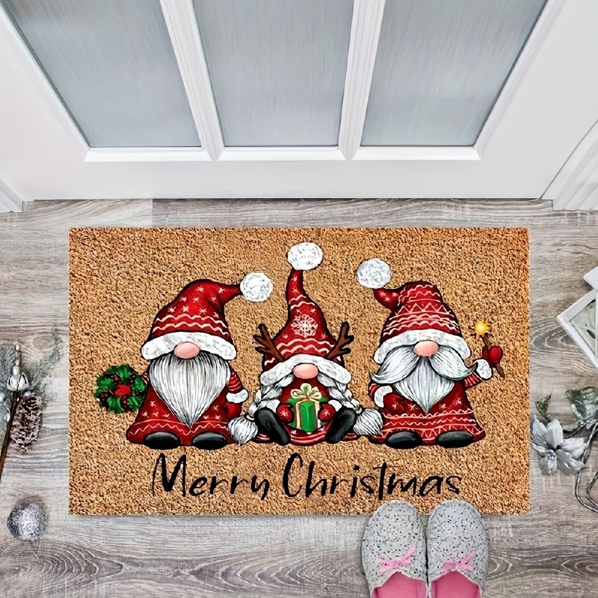 Christmas gnome doormat 2-Piece Set, holiday welcome mat with Soft Absorbent, Non-Slip Backing