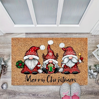 Christmas gnome doormat 2-Piece Set, holiday welcome mat with Soft Absorbent, Non-Slip Backing