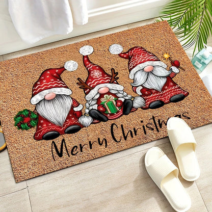 Christmas gnome doormat 2-Piece Set, holiday welcome mat with Soft Absorbent, Non-Slip Backing