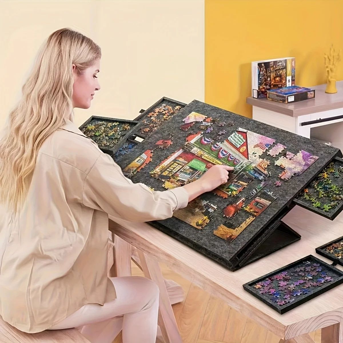 6-in-1 Portable Puzzle Table with Stand, Cover Lid & 6 Sorting Drawers (Fits 1000 Pieces)