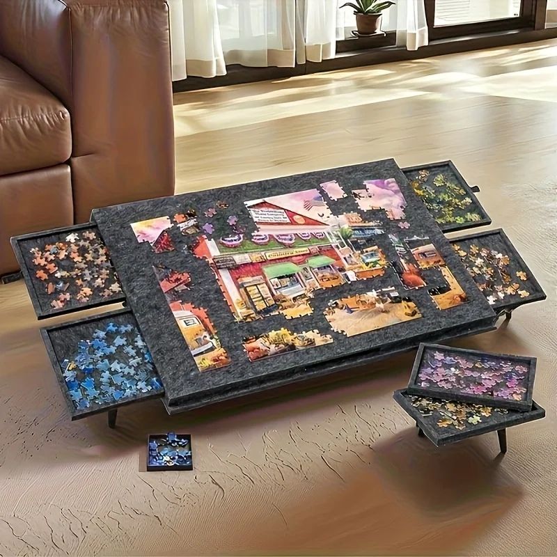 6-in-1 Portable Puzzle Table with Stand, Cover Lid & 6 Sorting Drawers (Fits 1000 Pieces)