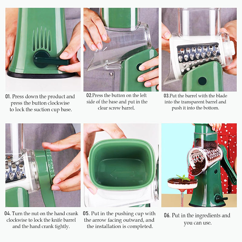 Rotary Mandoline Cheese Grater Shredder Vegetable Slicer Nut Chopper Waffle Cutter