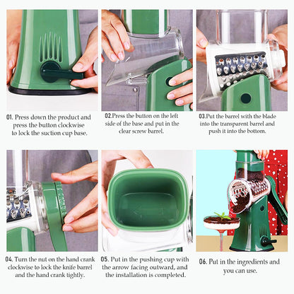 Rotary Mandoline Cheese Grater Shredder Vegetable Slicer Nut Chopper Waffle Cutter