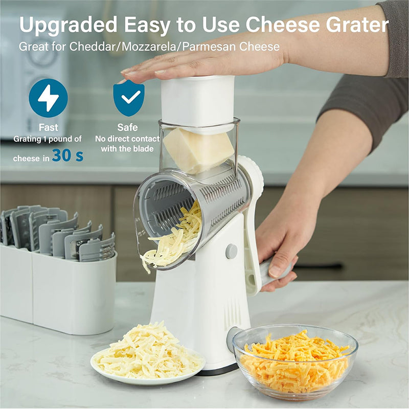 Rotary Mandoline Cheese Grater Shredder Vegetable Slicer Nut Chopper Waffle Cutter