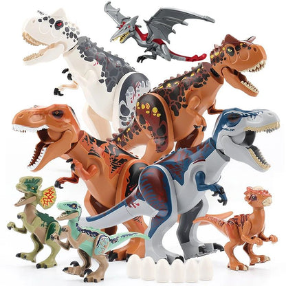 Jurassic Dino Park Dinosaur Building Blocks Set – Large T-Rex, Velociraptor & Triceratops Brick Figures