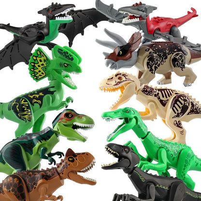 Jurassic Dino Park Dinosaur Building Blocks Set – Large T-Rex, Velociraptor & Triceratops Brick Figures
