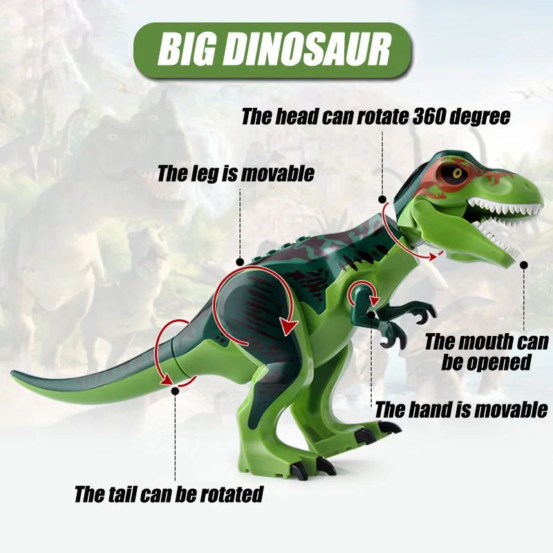 Jurassic Dino Park Dinosaur Building Blocks Set – Large T-Rex, Velociraptor & Triceratops Brick Figures