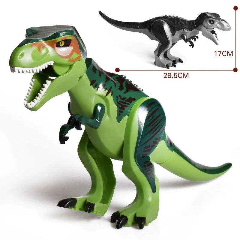 Jurassic Dino Park Dinosaur Building Blocks Set – Large T-Rex, Velociraptor & Triceratops Brick Figures