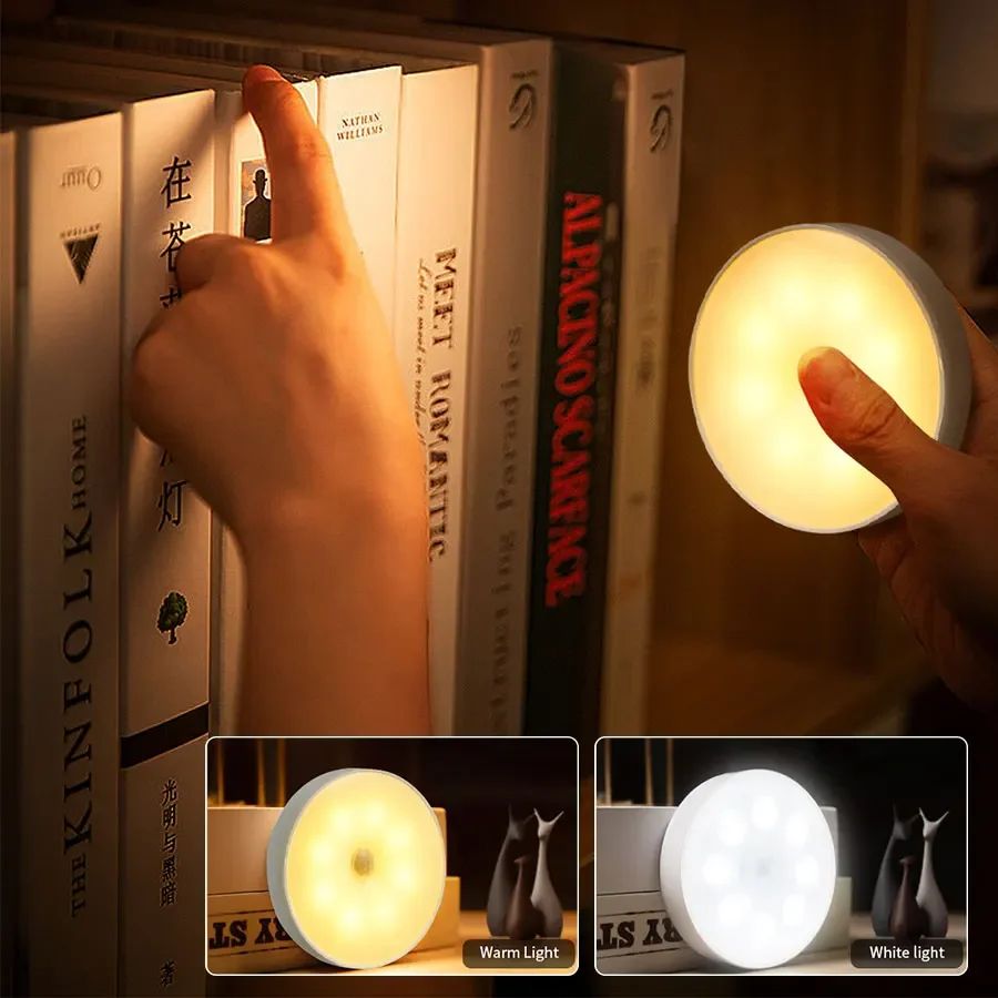 Magnetic Wireless LED Night Light with Switch, Smart Motion Sensor, USB Rechargeable, Warm White Wall Lamp for Bed