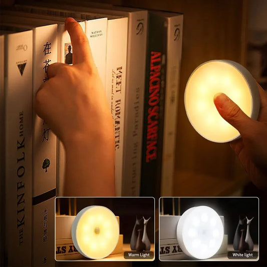 Magnetic Wireless LED Night Light with Switch, Smart Motion Sensor, USB Rechargeable, Warm White Wall Lamp for Bed