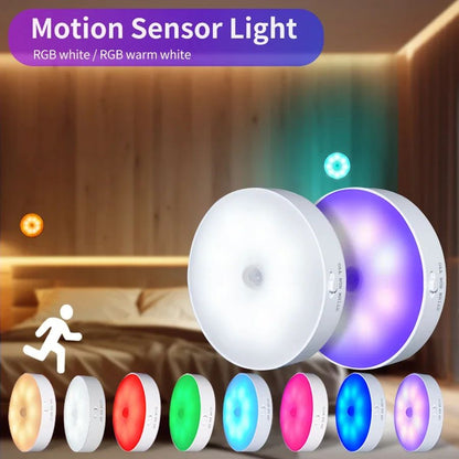 Magnetic Wireless LED Night Light with Switch, Smart Motion Sensor, USB Rechargeable, Warm White Wall Lamp for Bed