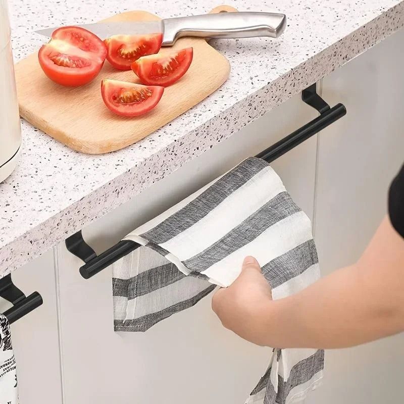 Over Cabinet Towel Rack Punch Free Steel Towel Rod Organizer