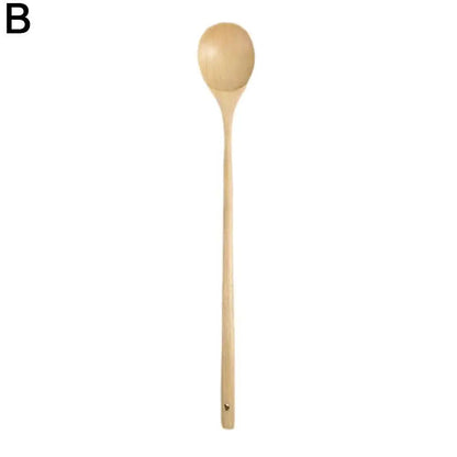 Long Handle Natural Wooden Spoon - Durable Soup Ladle Scoop for Cooking, Stirring, Coffee & Dessert, Kitchen Tableware