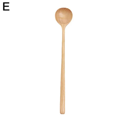 Long Handle Natural Wooden Spoon - Durable Soup Ladle Scoop for Cooking, Stirring, Coffee & Dessert, Kitchen Tableware