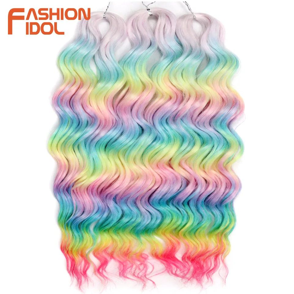 Anna 24 Inch Water Wave Braiding Hair Extensions, Ombre Blonde Crochet Curly Deep Wave Synthetic Hair