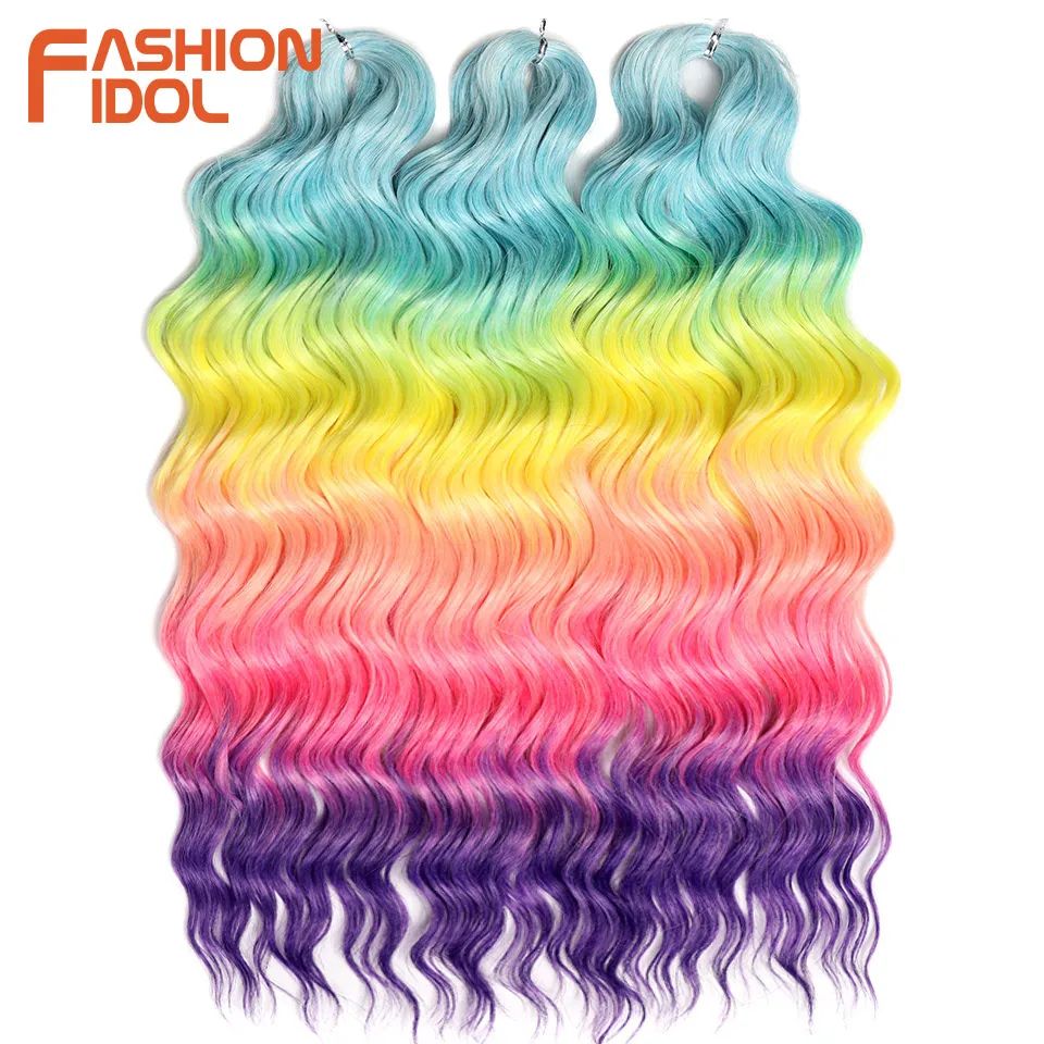 Anna 24 Inch Water Wave Braiding Hair Extensions, Ombre Blonde Crochet Curly Deep Wave Synthetic Hair