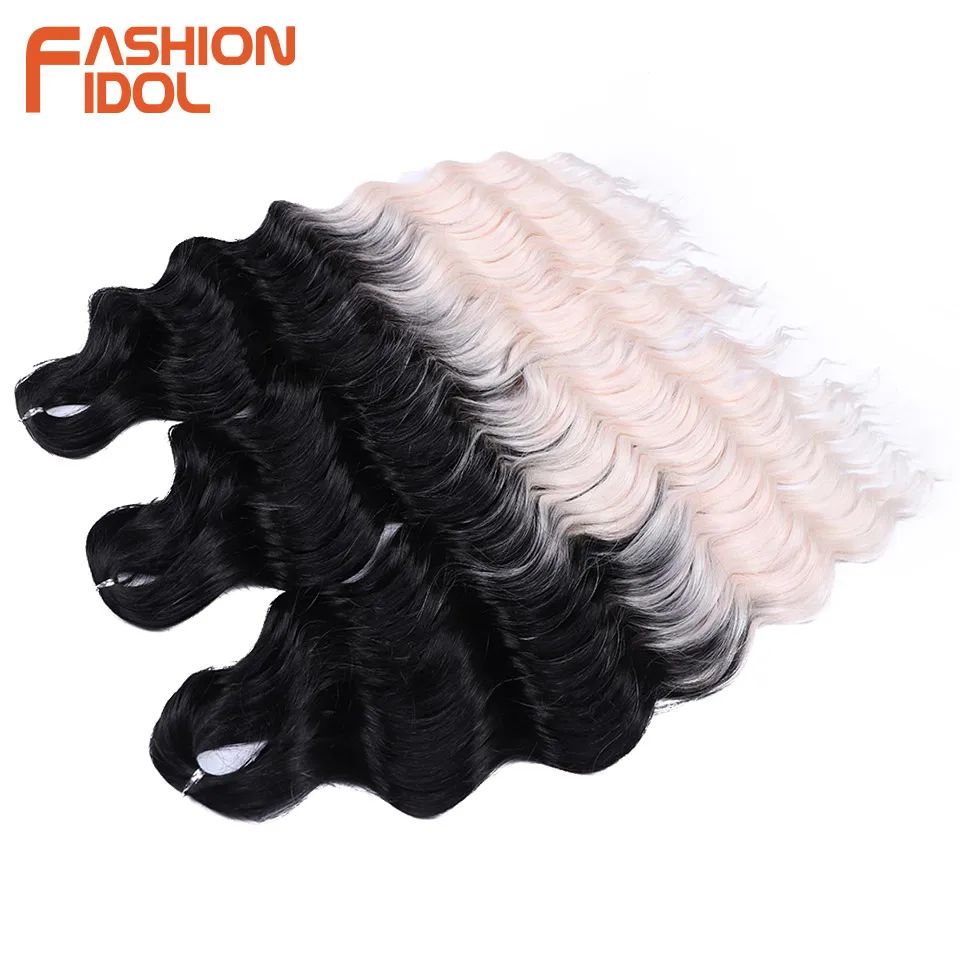 Anna 24 Inch Water Wave Braiding Hair Extensions, Ombre Blonde Crochet Curly Deep Wave Synthetic Hair