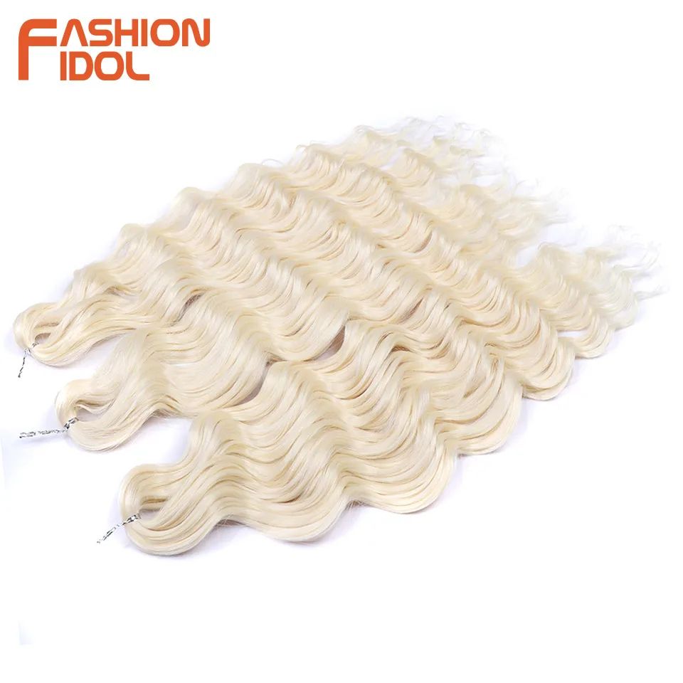 Anna 24 Inch Water Wave Braiding Hair Extensions, Ombre Blonde Crochet Curly Deep Wave Synthetic Hair