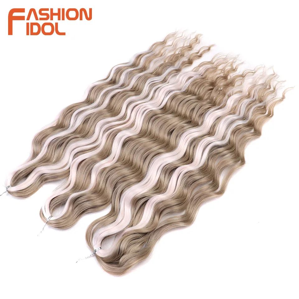 FASHION IDOL 24-Inch water wave crochet hair Extensions – Ombre Rainbow Deep-Wave Braiding Hair