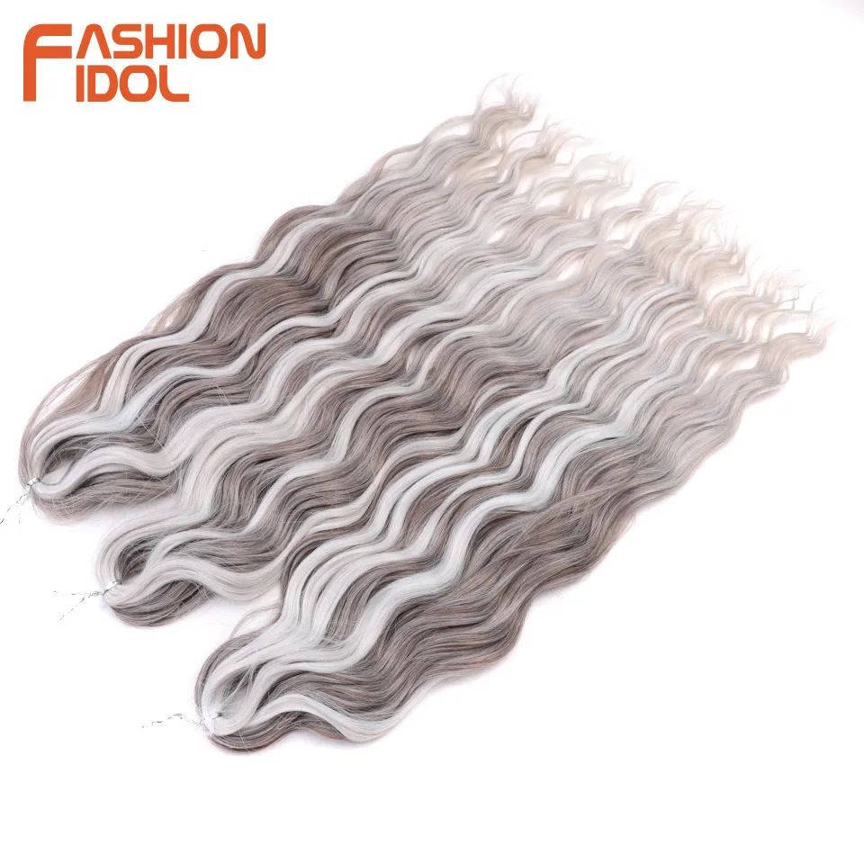 FASHION IDOL 24-Inch water wave crochet hair Extensions – Ombre Rainbow Deep-Wave Braiding Hair