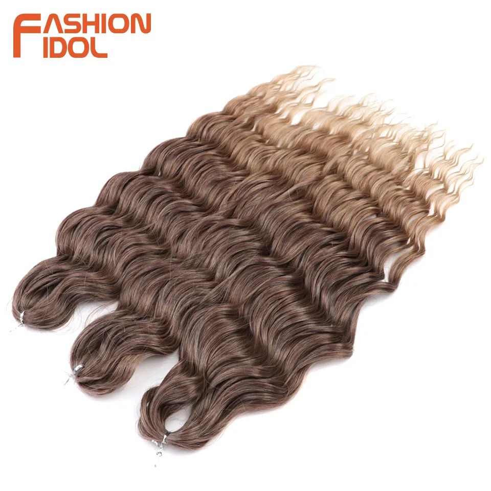 FASHION IDOL 24-Inch water wave crochet hair Extensions – Ombre Rainbow Deep-Wave Braiding Hair